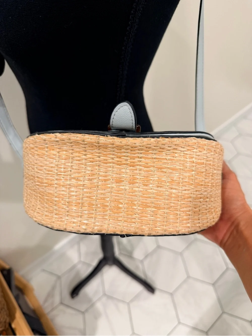 Woven Straw Crossbody Bag with Light blue Trim - Picture 6 of 8